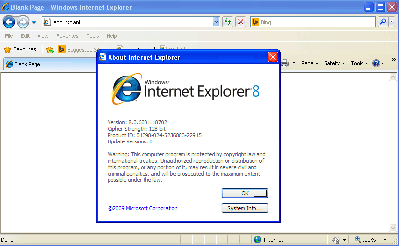 Internet Explorer 8 About Dialog (2009)